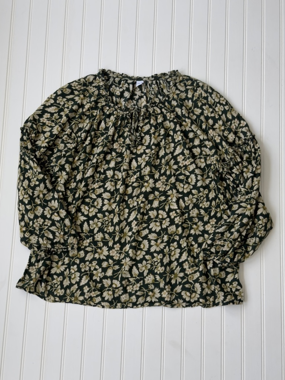 Old Navy Green Floral Peasant Top XL  Lantern Sleeves Cottagecore Boho Blouse - Picture 4 of 7